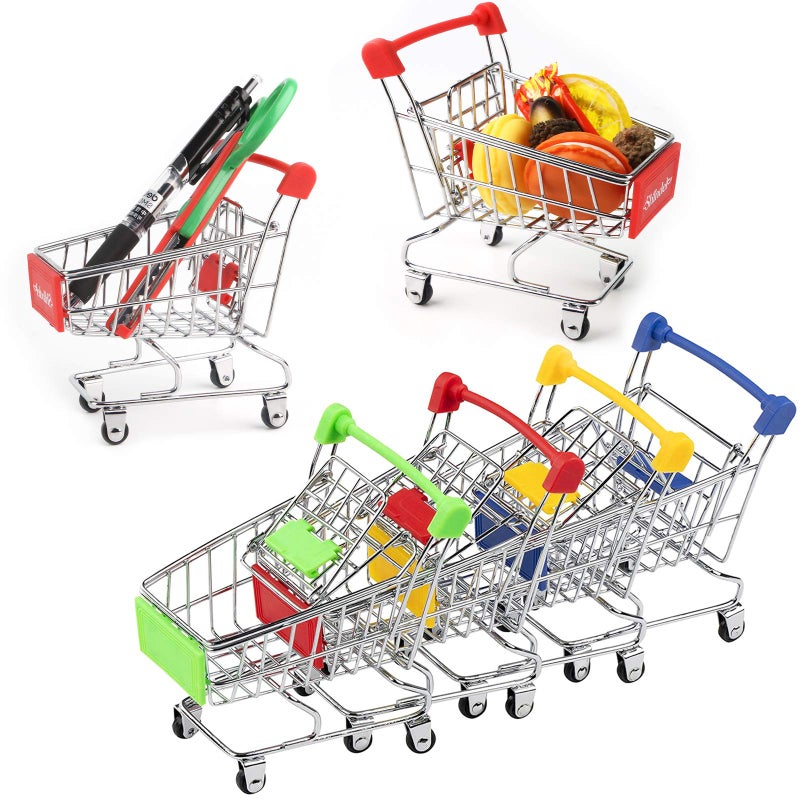Shindel Mini Shopping Cart for Kids, Grocery Store Pretend Play for Toddler Supermarket Handcart Trolley Dollhouse Toys for Kids - Image 5